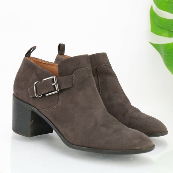 Franco Sarto Womens Halle Boot Size 10 Brown Suede Block Heel Buckle Bootie Boho - Picture 1 of 11